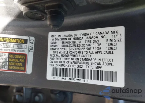 2014 Honda Cr-V Lx из США, поврежденный, VIN 2HKRM3H30EH515652